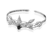 Elf Princess Tiara,head jewellery for women,1pcs Fairy Headdress Headband Golden Leaf Crystal Crown Adjustable Costume Headpiece Halloween Cosplay Accessorie(Silver Black)