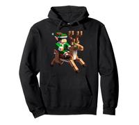 Elf Riding Reindeer Design Block Style Character Pixel Art Pullover Hoodie