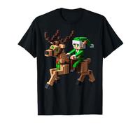 Elf Riding Reindeer Design Block Style Character Pixel Art T-Shirt