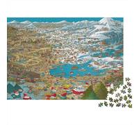 Elf Ski Resort Jigsaw Puzzles for Adults 1000 Piece Dwarf Village Jigsaw Puzzle for Adults Wood Puzzle Colourful,Fun,Challenging And Brainteasing Multi Colour 1000pcs (75x50cm)