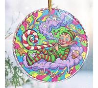 Elf Smoking Candy Cane 1 - Christmas Ornaments - Christmas Decorations - 3.6 in Acrylic - Funny Weed Ornament for Christmas Tree - Marijuana Canna ifts Smoking Silly Ideas for Friends