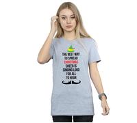 Elf Women's Christmas Cheer Text Cotton Boyfriend T-Shirt in Grey | Size: Large Elf Grey L