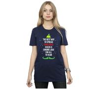 Elf Women's Christmas Cheer Text Cotton Boyfriend T-Shirt in Navy | Size: Large Elf Navy L