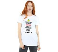 Elf Women's Christmas Cheer Text Cotton Boyfriend T-Shirt in White | Size: Small Elf White S