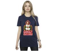 Elf Women's Santa´s Coming Cotton Boyfriend T-Shirt in Navy | Size: 2XL Elf Navy 2XL