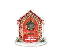Elf Workshop Door Sticker - Gingerbread Style Christmas Elf Door Decal | Sparkling fairy light workshop door with candy cane swirls - magical Christmas elf arrival for kids at home or school
