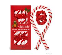 Elf x Kitsch Satin Overnight Curling Set - Heatless Hair Rollers for Soft Curls, Curling Rod Headband - Candy Cane