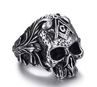 Elfasio Cool Gothic Skull Rings for Mens Stainless Steel Vintage Masonic Biker Punk Jewelry Gift for Him Size 8-13