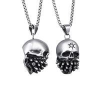 ELFASIO Goth Bullet Skull Necklace for Men, Punk Gothic Halloween Biker jewelry, Stainless Steel Silver Color Skeleton Skull Pendant, Stainless Steel, No Gemstone