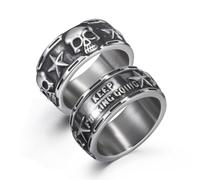 ELFASIO Keep Going Ring Gothic Star Skull Rings for Men Women Band Stainless Steel Silver Pentacle Skeleton Cocktail Party Biker Ring Size 8-13, Stainless Steel, No Gemstone