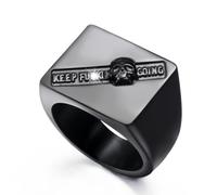 ELFASIO Keep Going Skull Rings for Mens, Square Signet Ring for Dad Father Jewelry Gift for Him, Stainless Steel Gothic Punk Skeleton Men's Biker Ring, Metal, No Gemstone