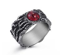 ELFASIO Men Stainless Steel Rings The Devil Dragon eye/Eyes of Hell Demon Red/Blue/Purple/Green Biker Vintage Ring Size 8-15, Glass, No Gemstone