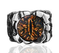 Elfasio Men Stainless Steel Rings The Devil Dragon eye/Eyes of Hell Demon Red/Blue/Purple/Green Biker Vintage Ring Size 8-15