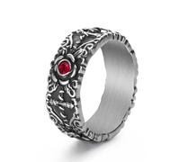 ELFASIO Vintage Silver Gothic Heart Rose Ring for Women, Red Enamel Statement Rings Cocktail Party Goth Y2K Punk Rock Jewelry, Metal, Cubic Zirconia