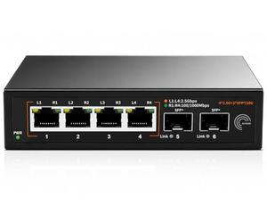 Elfcam® - 10Gb Fiber Optic Switch Compatible with Freebox Ultra and Orange Livebox 6, with 2 10G SFP+ Ports and 4 Ports 2.5 Gigabit Ethernet RJ45, Extends Your Network 10GB