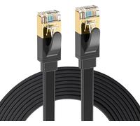 Elfcam® - 10m CAT7 Ethernet RJ45 Network Cable, Cat 7 STP 100% Copper, Flat Cable, 32 AWG, Black (10M)