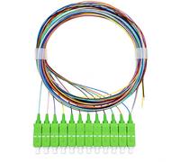 Elfcam - 12 Fibre SC/APC Single Mode Pigtail 1m 0.9mm, Colour Coded, LSZH, Bare Fibre Optic Cable for Splicing and FTTH Installation