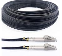 Elfcam® - 15m/49.2ft Outdoor and Indoor Shielded Armored Fiber Optic Cable LC/UPC to LC/UPC OM3 Multimode Duplex 50/125μm LSZH, Black 15 Meters