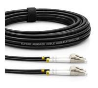 Elfcam® - 15m/49.2ft Outdoor and Indoor Shielded Armored Fiber Optic Cable LC/UPC to LC/UPC OM3 Multimode Duplex 50/125μm LSZH, Black 15 Meters