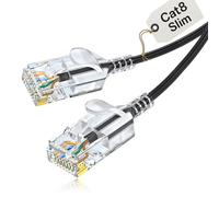 Elfcam® - 20m Slim Cat 8 Ethernet Cable, LAN WAN Cable, Cat 8 SFTP 32AWG, 2000Mhz 40Gbps with RJ45 Connectors, Black Round (20M)