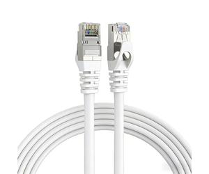 Elfcam - 50m Cat 7 RJ45 Ethernet Cable, STP 100% Copper, 10 Gbps 600 MHz, Round Shielded Network Cable, Compatible with Boxes, PCs, TVs, and Consoles - White