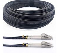 Elfcam - 60m/196.85ft Outdoor and Indoor Shielded Armored Fiber Optic Cable LC/UPC to LC/UPC OM3 Multimode Duplex 50/125μm LSZH, Black 60 Meters