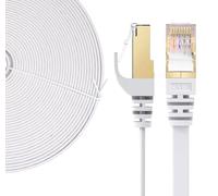 Elfcam® - 8m Ethernet RJ45 Network Cable, Cat 7 STP 100% Copper, Flat Cable, 32 AWG, White (8M)