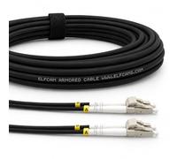 Elfcam - Outdoor and Indoor Shielded Armored Fiber Optic Cable LC/UPC to LC/UPC OM3 Multimode Duplex 50/125μm LSZH, Black 50 Meters