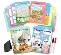 Elfew 2 Pack Travel Games for Kids, Plane Activities for Kids 4-8, Travel Toy, Reusable Scribble Book and Pens for Toddlers, Wipe Clean Puzzle Book, 1-2 Players, Travelling Games for 3 4 5 6 Year Old