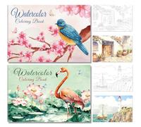 Elfew 2 Pack Watercolour Colouring Book for Adults Beginners, Watercolour Workbook, Watercolour Paper A5 with 30 Unique Designs, Watercolour Book for Painting, Art Supplies