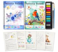 Elfew 2 Pack Watercolour Workbook for Adults, 12 Color Watercolour Paints Set, Water Colouring Books for Adults, Beginner-Friendly Watercolour Paper, Arts & Crafts Gift (Flowers & Animal)