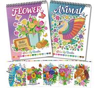 Elfew 2Pack Colour by Number Colouring Books, Colouring Books for Adults | 60 Pages of Original Animals and Flowers Patterns, Top Spiral Bound, 120gsm Thick Smooth Paper, Brain Game for Adults