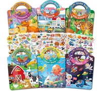 Elfew 6 Pack Reusable Sticker Book for Toddlers, 3D Puffy Stickers for Children 2 3 4 Years, Toys for Age 3 4 5 Year Old Kids Boys Girls Birthday Gifts, Educational Toys for 2-3 Year Olds