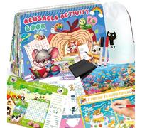 Elfew Reusable Activity Book for Kids Ages 4-6,3-8, 30+ Reusable Travel Games with 2 Dry Erase Marker, Car Games for Kids, Travel Road Trip Airplane Activity, Toys for 3+ Year Old