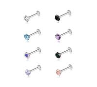 Elfex 8PCS G23 Titanium CZ Stud Earrings, 16G Hypoallergenic Internally Threaded Flat Back Piercing Jewelry, Cartilage Lobe Nose for Women & Men