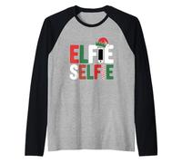 Elfie Selfie Funny Christmas Pun Holiday Raglan Baseball Tee