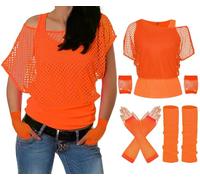 ELFIN 80s 90s Outfit Women, Fishnet Shirt, Tank top, Leg Warmer, Mesh Gloves, 80s Fishnet Top, Women's Tops, Neon Shirt, 80s Costume Clothing Theme Party Accessories