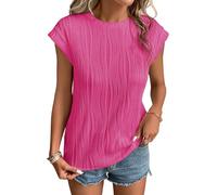 ELFIN Womens Round Neck Tshirts Elegant Tops Short Sleeve Casual T-Shirt Plain Tops Summer Loose Blouse Rose