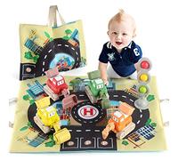 Elfish Kids Construction Vehicle Toy Set for 1-3 Year Olds, 6 Pack with Playmat & Storage Bag, Montessori Toys, 1st Birthday Gift for Boys