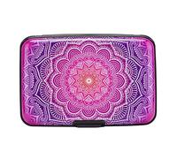 ELFISH Mini RFID Aluminum Money Wallet Credit Cards Holder Business Card Case Metal ID Case for Men Women (Pink flower)