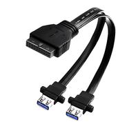 ELFJMZP PC Motherboard 20-Pin to 2PCS Front Panel Mounted USB 3.0 Type-A (with Mounting Screw Holes) Female Flat Extension Cable 12.5in/32cm