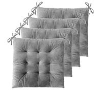 ELFJOY Set of 4 Solid Square 16" x 16" Tufted Chair Pads Indoor Seat Cushions Pillows with Ties (Grey)