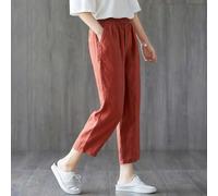 ElFor astic WFor Ninth Length Cotton Linen PFor ants for Women, Offering Loose Fit For and Comfort for CFor asuFor al For and RelFor axed Summer Looks (2XL Orange)
