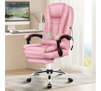 ELFORDSON Executive Office Chair, 2-Point Massage Computer Desk Chair with Footrest & Lumbar Support, 150° Reclining Adjustable High Back Gaming Chair with Padded Armrest, PU Leather, Pink
