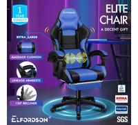 ELFORDSON Gaming Office Chair Extra Large Pillow Racing Executive Footrest Seat Blue