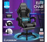 ELFORDSON Gaming Office Chair Extra Large Pillow Racing Executive Footrest Seat Grey