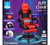 ELFORDSON Gaming Office Chair Extra Large Pillow Racing Executive Footrest Seat Red