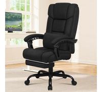 ELFORDSON Office Chair with XL Lumbar Cushion Fabric Linen, Black