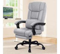 ELFORDSON Office Chair with XL Lumbar Cushion Fabric Linen, Grey