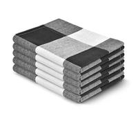 Elfranso Fresco Cotton Tea Towels, Set of 5, Black and White Plaid Super Absorbent & Quick Drying, Long Lasting Hotel Quality Kitchen Towels Set (X Large, 5, count)
